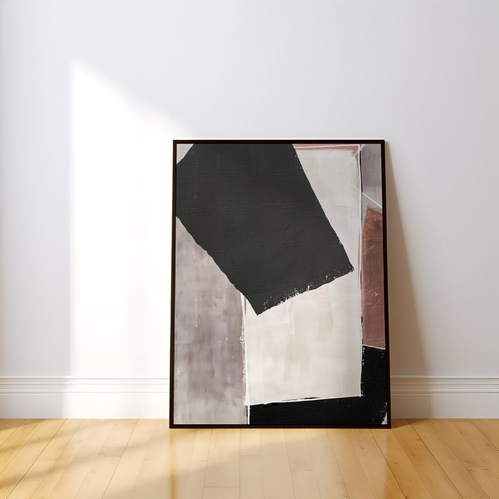 Monochrome Dynamics: Modern Red, Black & White Abstract Art | Geometric Wall Decor