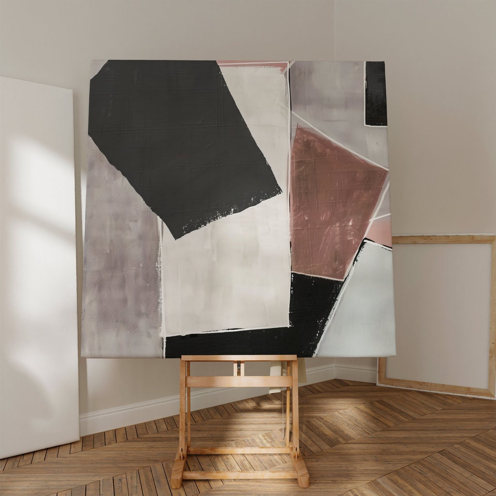 Monochrome Dynamics: Modern Red, Black & White Abstract Art | Geometric Wall Decor