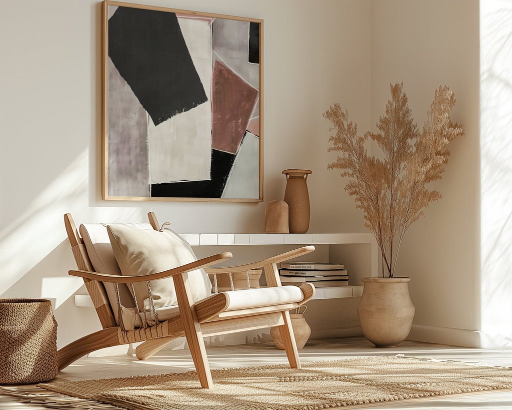 Monochrome Dynamics: Modern Red, Black & White Abstract Art | Geometric Wall Decor