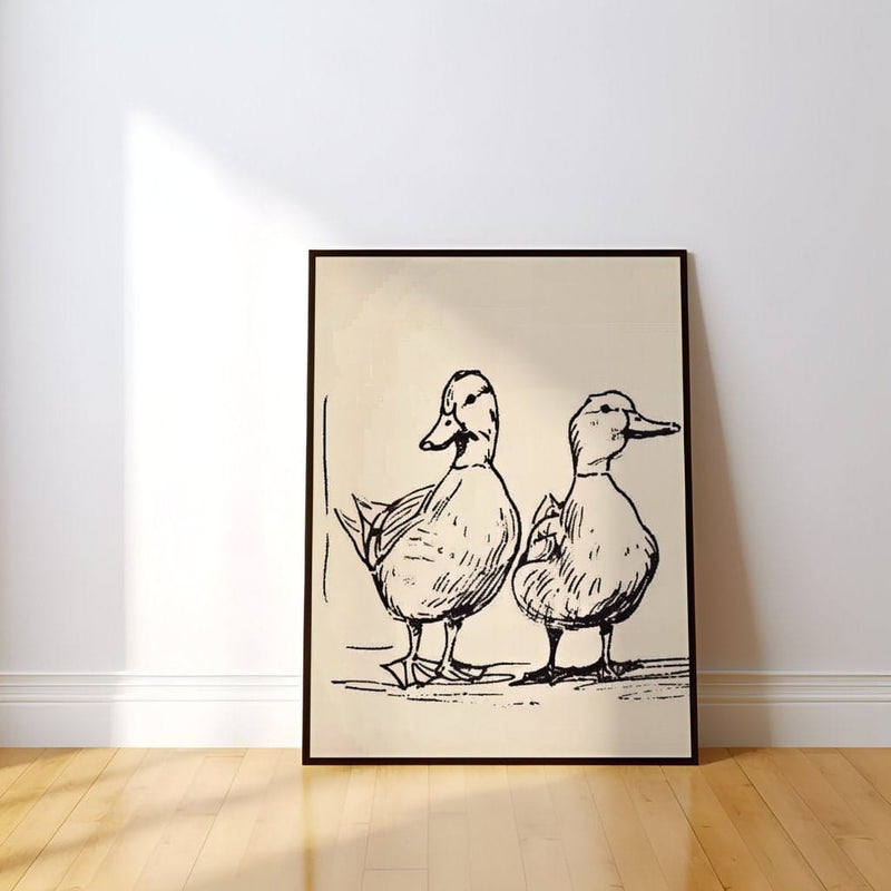 Vintage Duck Sketch - Rustic Farmhouse Decor | Charming Four Duck Illustration Wall Art