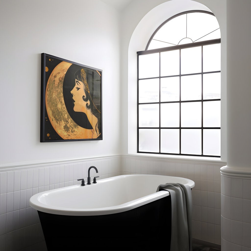 The Starlight Muse: Art Deco Headdress & Moon Art | Elegant & Celestial Wall Decor