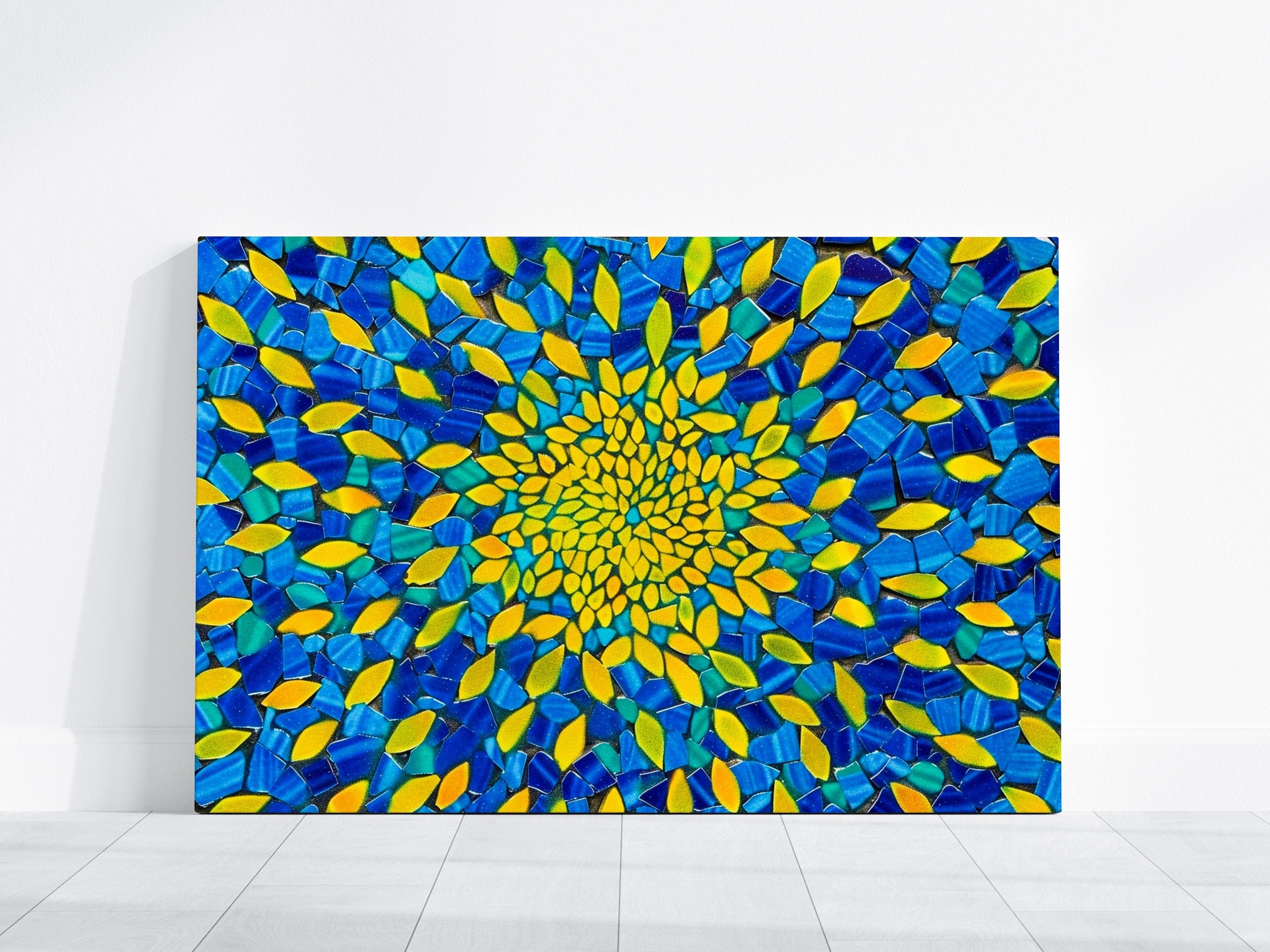 The Golden Vortex: Vibrant Blue & Yellow Abstract Mosaic | Radiant & Energetic Wall Art