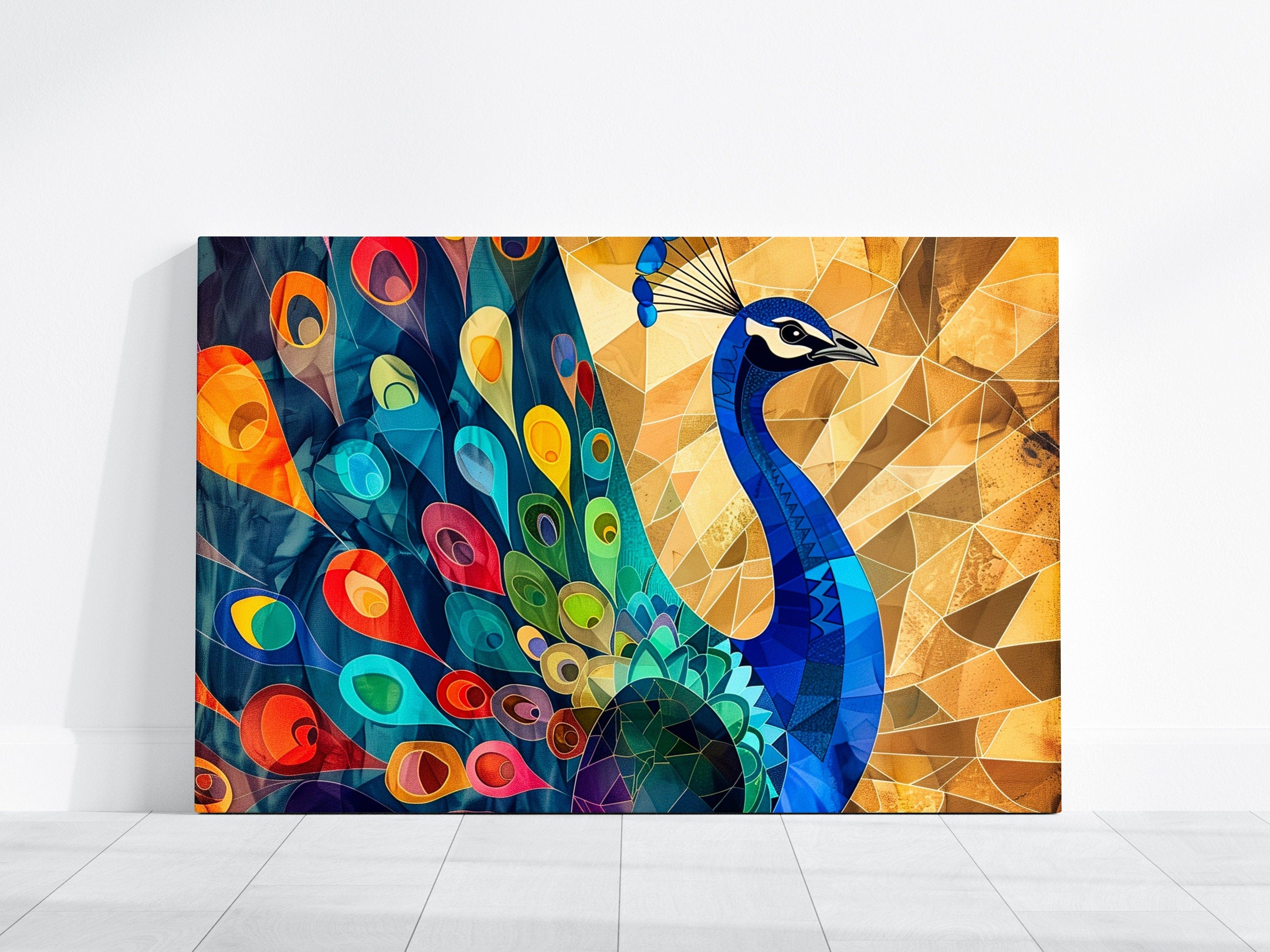 Peacock Splendor Majestic Vibrant Feathers Interactive Wall Art