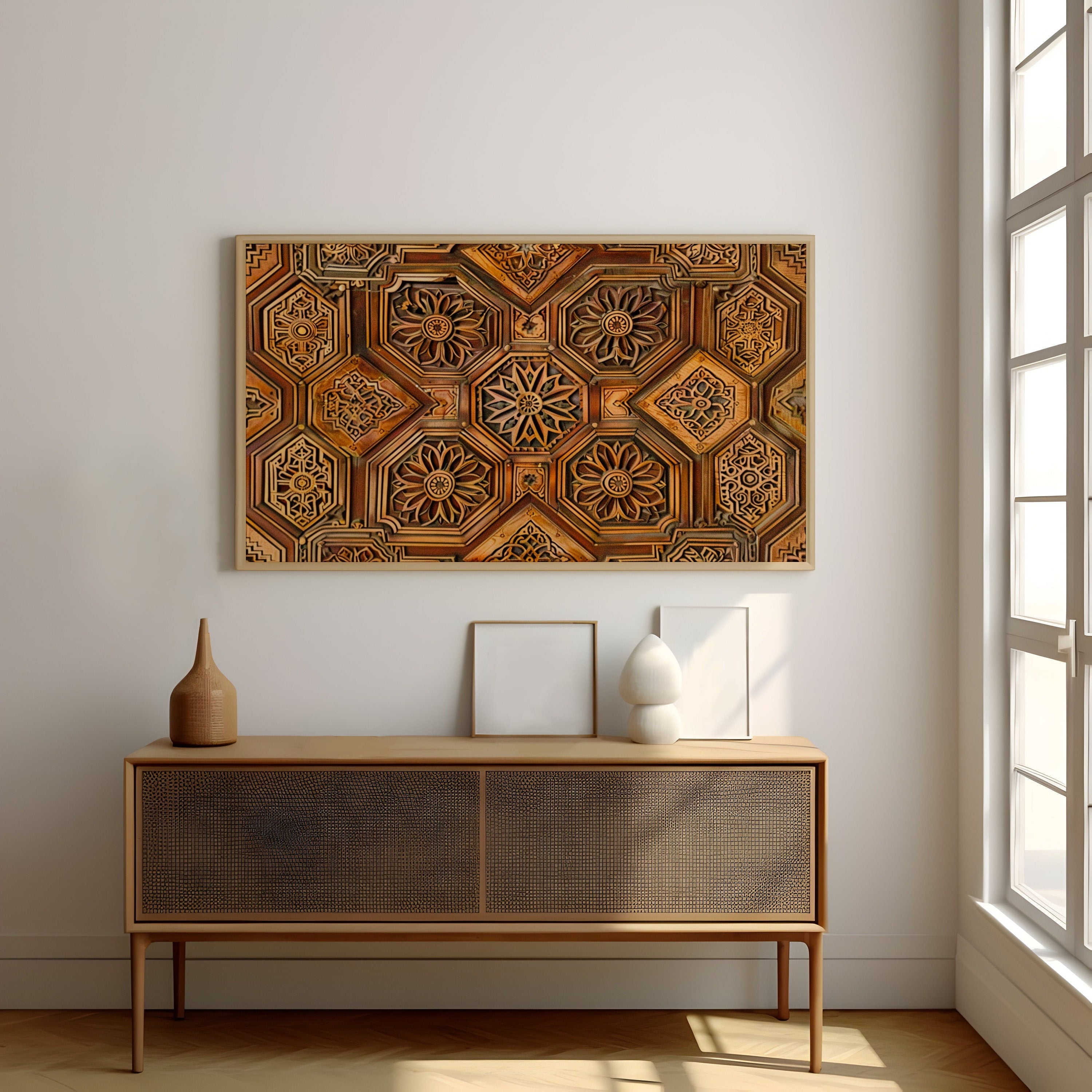 Ornate Grandeur: Intricate Geometric & Floral Ceiling Art | Architectural Beauty Wall Decor