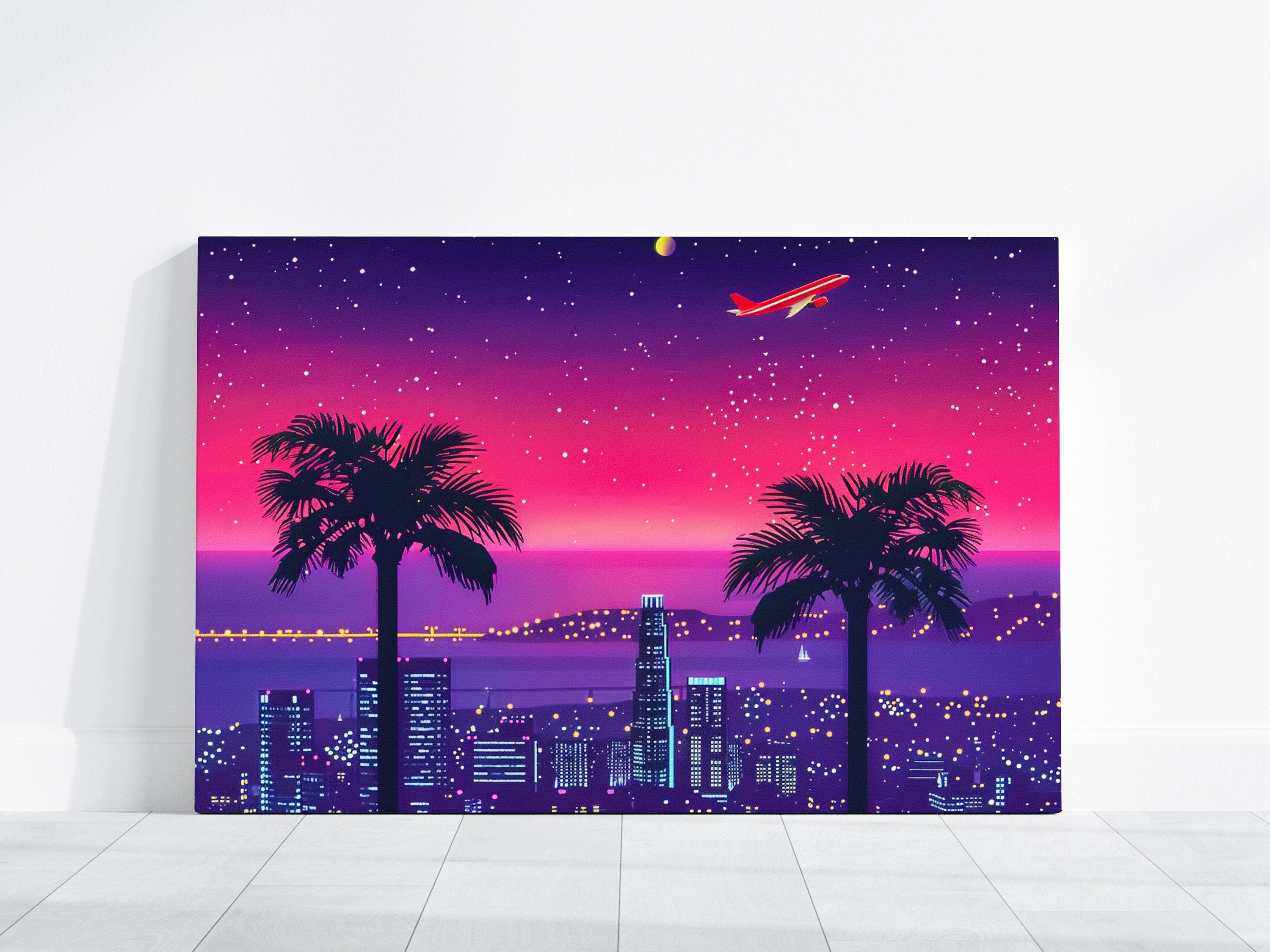 Neon Dreams: Retro-Futuristic 80s Cityscape | Vaporwave & Sci-Fi Wall Art