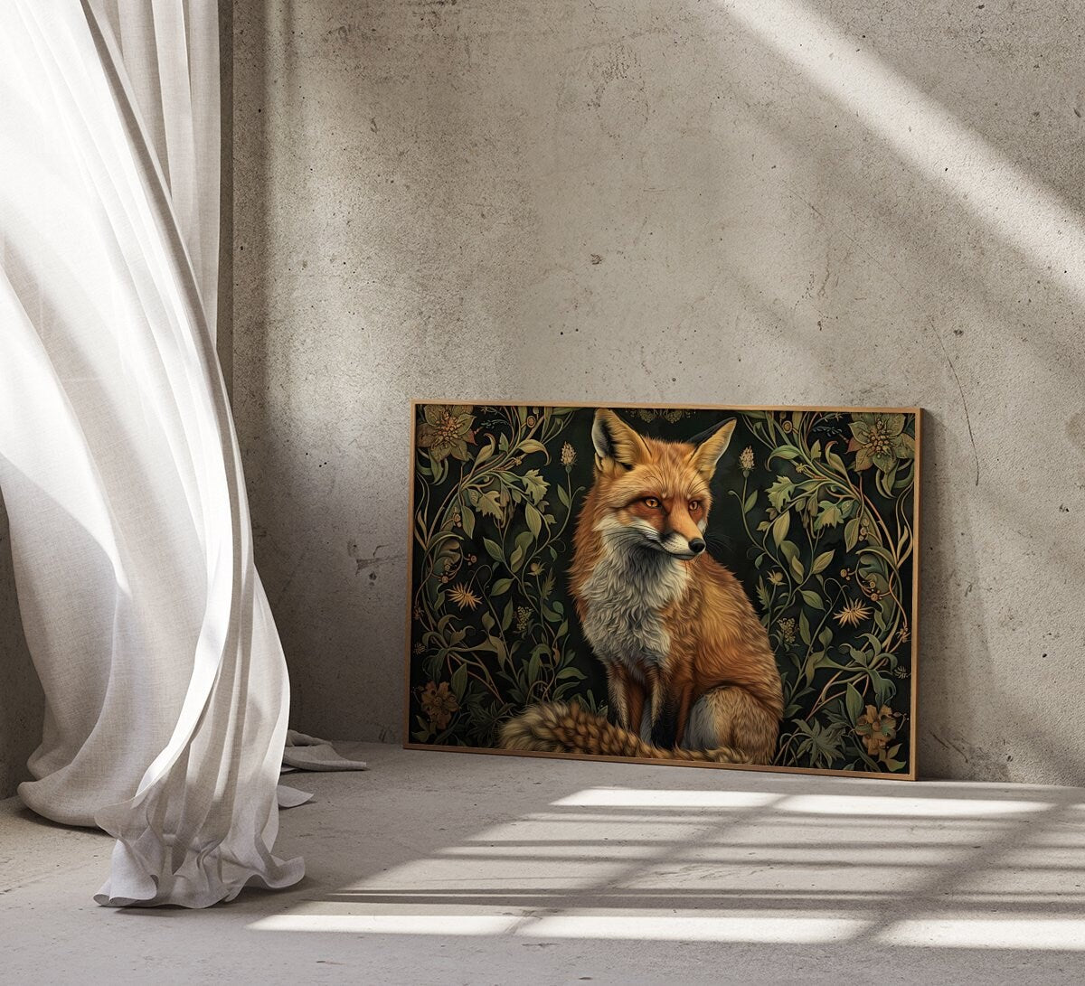 Majestic Red Fox Art Nouveau Elegance with Piercing Amber Eyes Interactive Wall Art