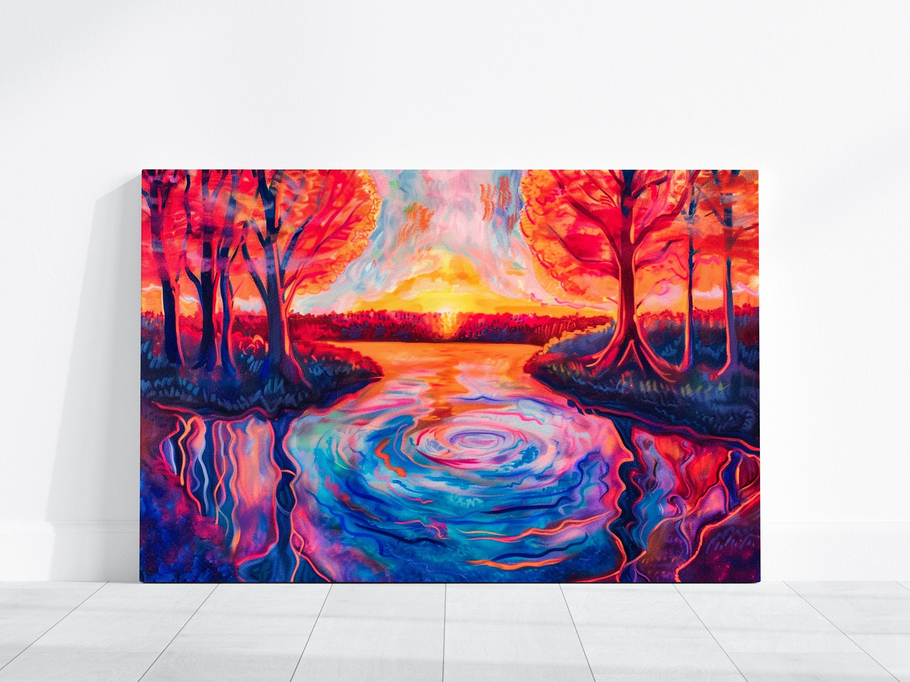 Psychedelic Forest: Vibrant & Surreal Landscape Art | Colorful & Whimsical Wall Decor