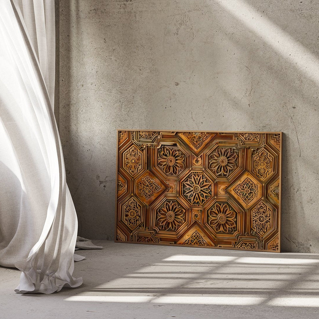 Ornate Grandeur: Intricate Geometric & Floral Ceiling Art | Architectural Beauty Wall Decor