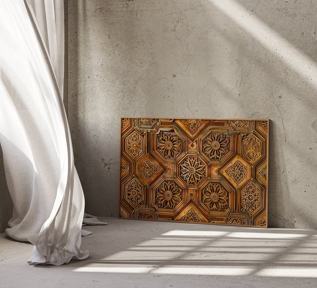 Ornate Grandeur: Intricate Geometric & Floral Ceiling Art | Architectural Beauty Wall Decor