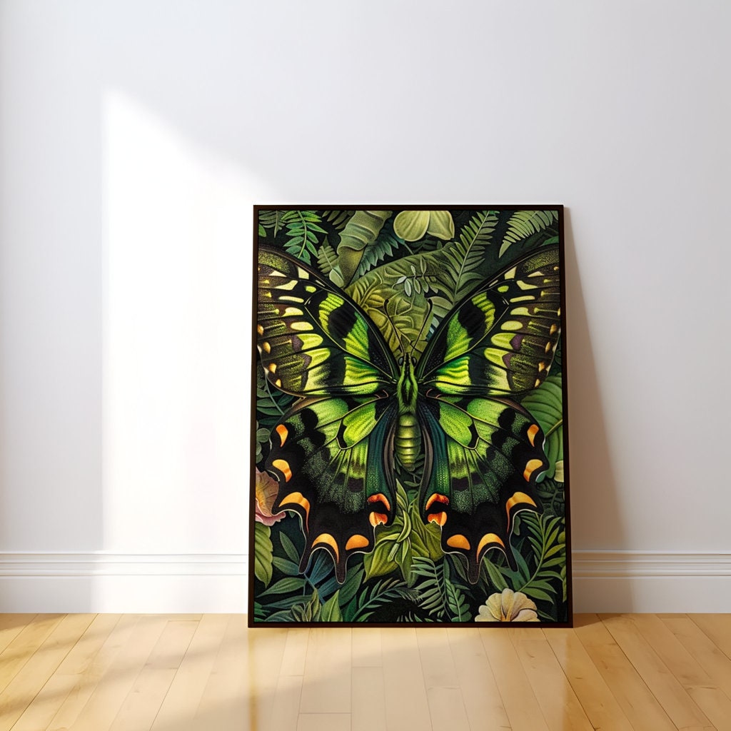The Alchemist: Hyperrealistic Green & Black Butterfly Art | Vibrant & Lush Tropical Wall Decor