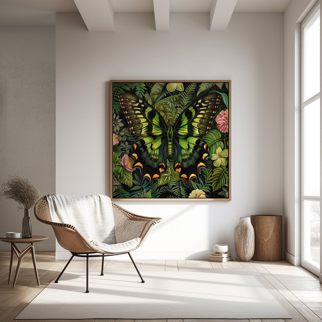 The Alchemist: Hyperrealistic Green & Black Butterfly Art | Vibrant & Lush Tropical Wall Decor