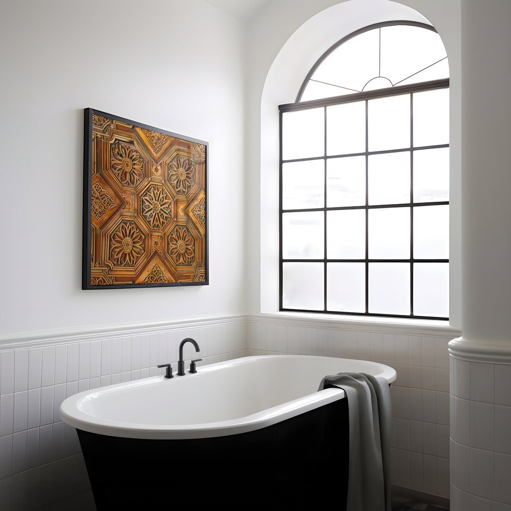 Ornate Grandeur: Intricate Geometric & Floral Ceiling Art | Architectural Beauty Wall Decor
