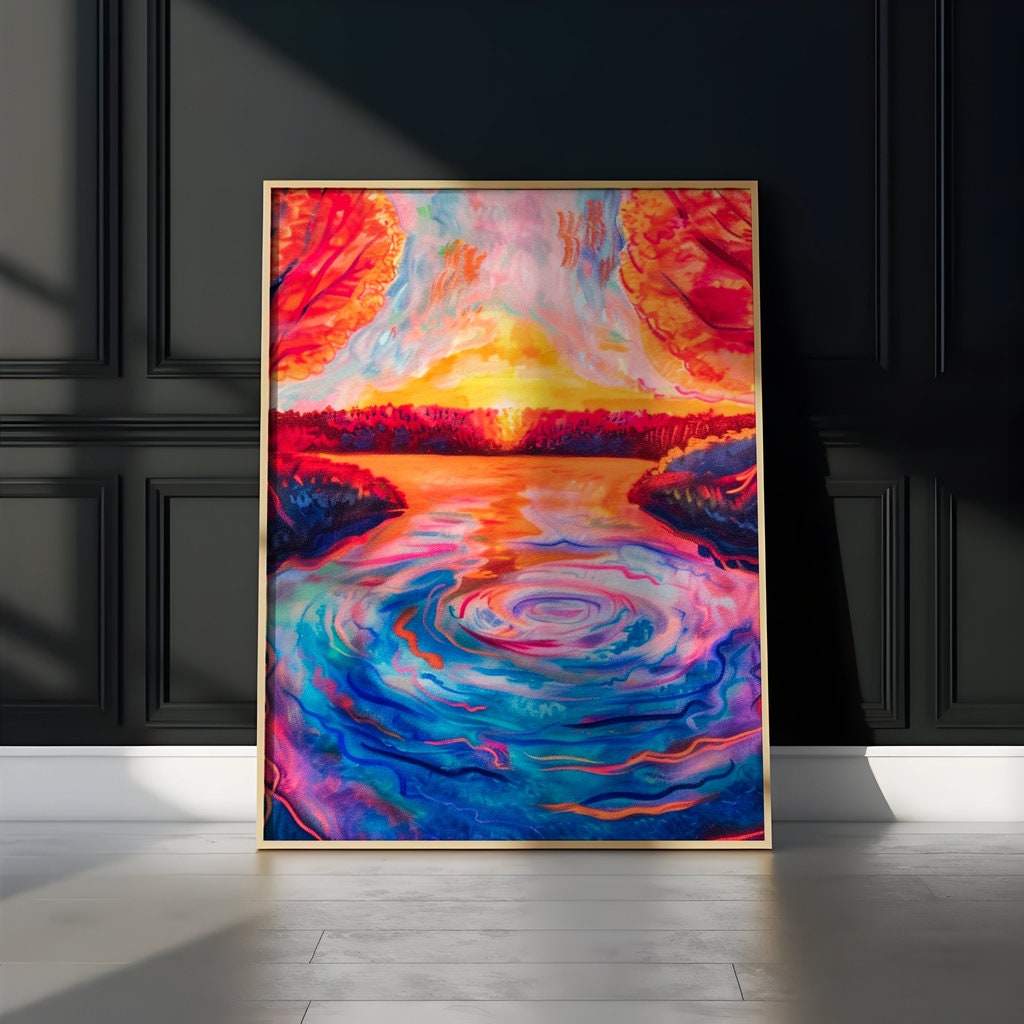 Psychedelic Forest: Vibrant & Surreal Landscape Art | Colorful & Whimsical Wall Decor