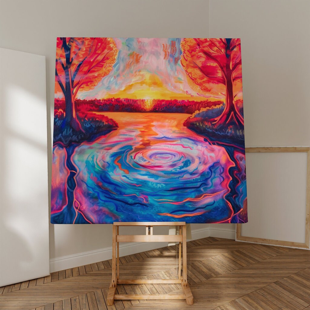 Psychedelic Forest: Vibrant & Surreal Landscape Art | Colorful & Whimsical Wall Decor
