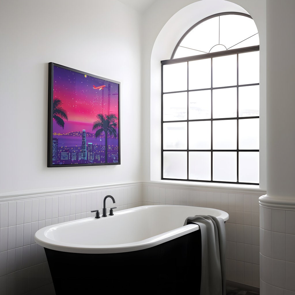 Neon Dreams: Retro-Futuristic 80s Cityscape | Vaporwave & Sci-Fi Wall Art
