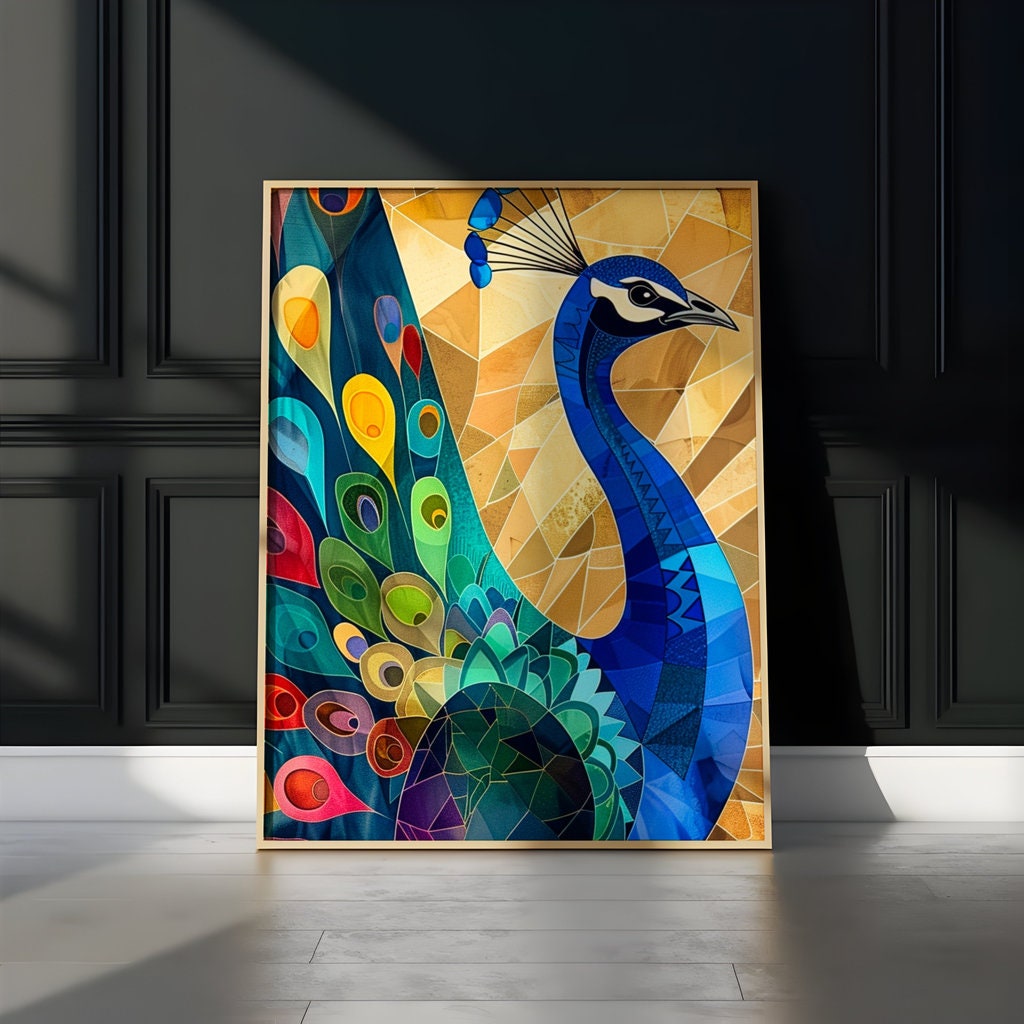 Peacock Splendor Majestic Vibrant Feathers Interactive Wall Art