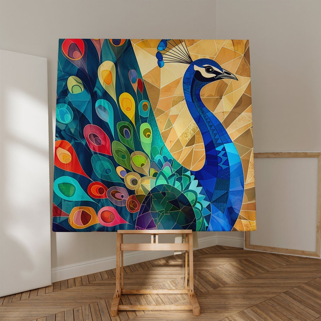 Peacock Splendor Majestic Vibrant Feathers Interactive Wall Art