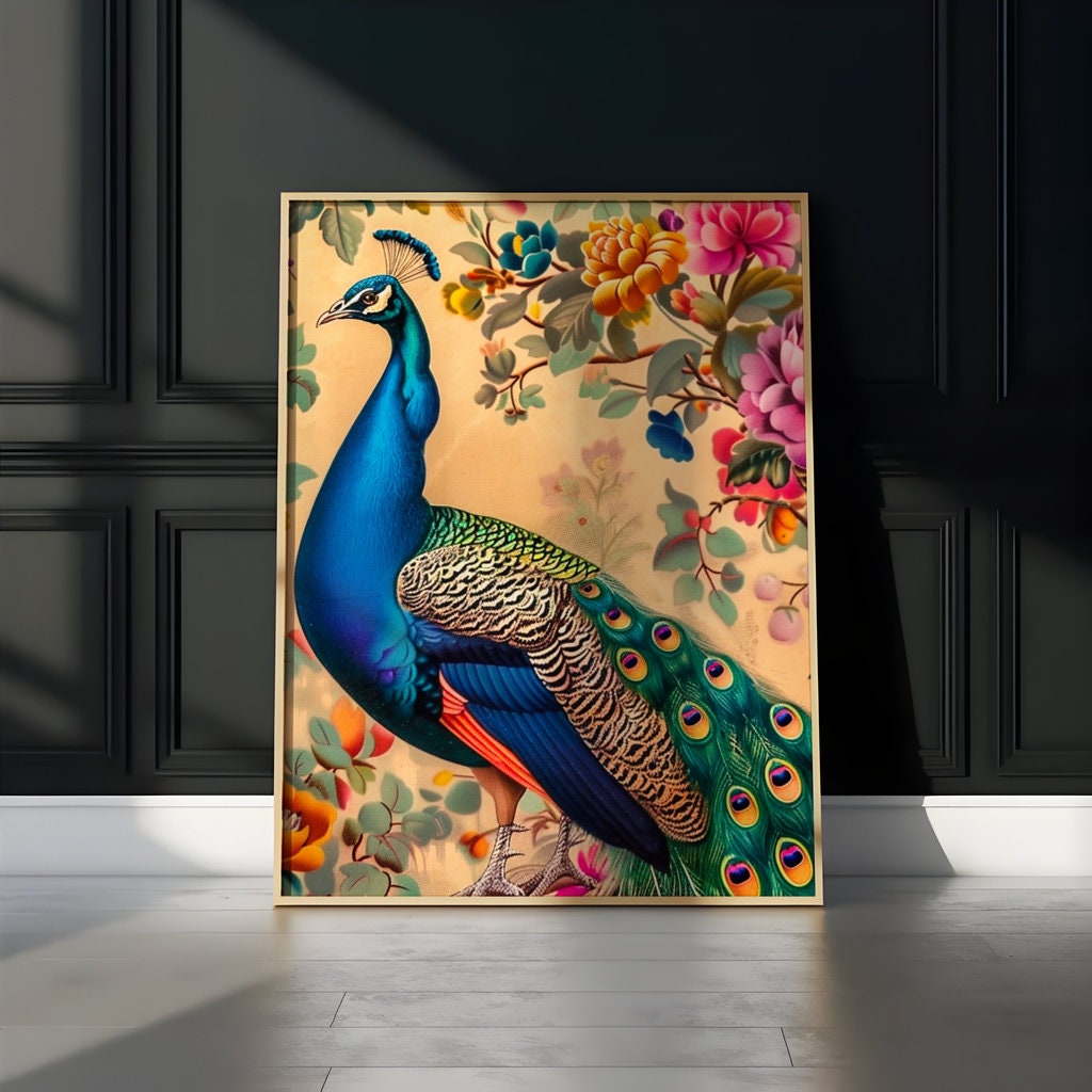 Peacock Majesty Vibrant Blue and Green Amid Lush Foliage Interactive Wall Art