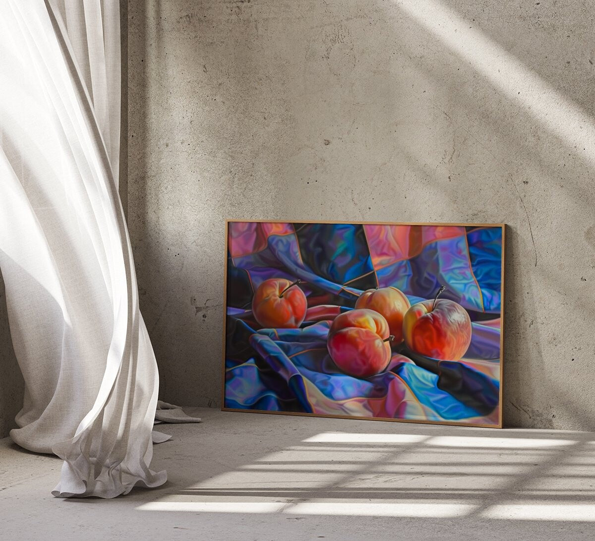 Summer's Blush: Hyperrealistic Peach Still Life | Vibrant & Luscious Fruit Wall Art