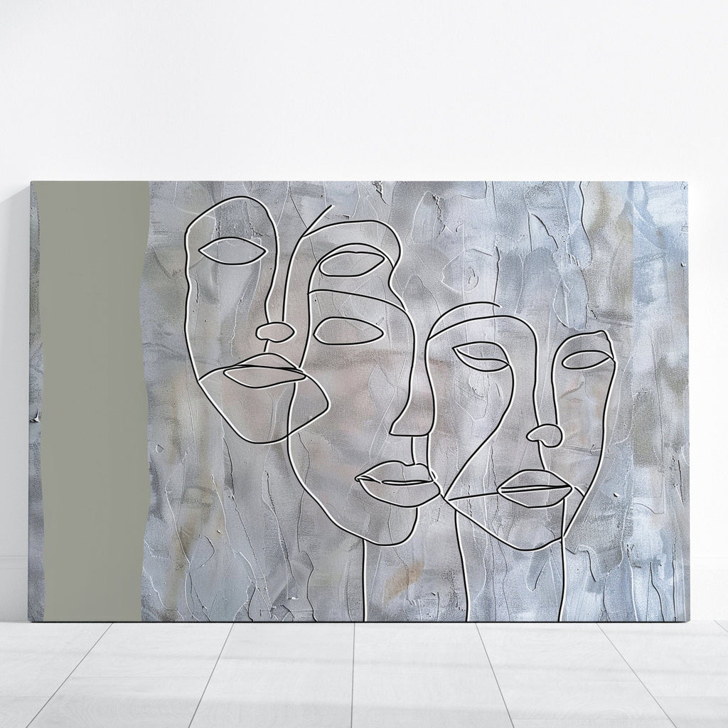 Minimalist Trio  Three Abstract Faces in One Line Drawing Interactive Wall Art