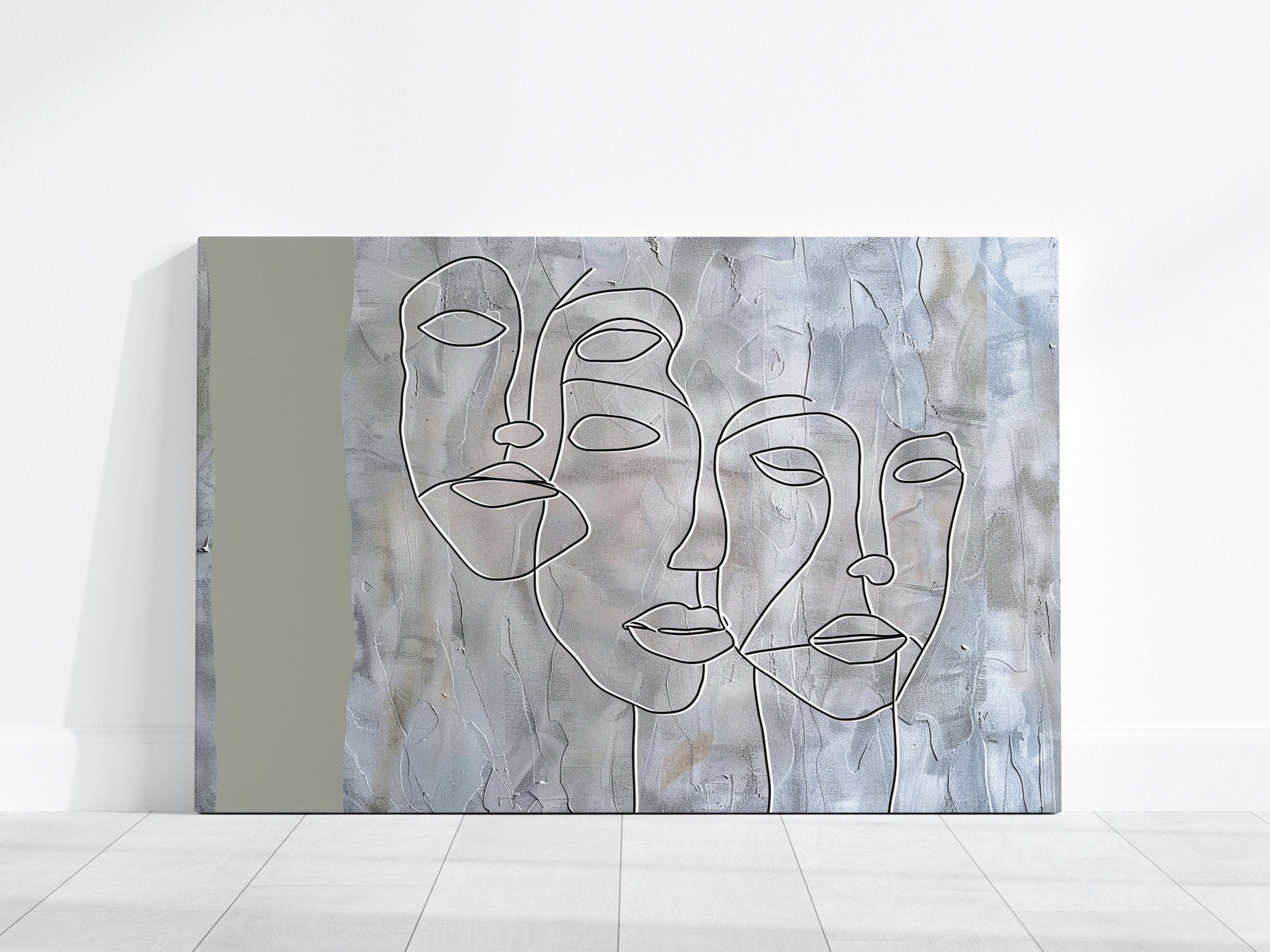 Minimalist Trio  Three Abstract Faces in One Line Drawing Interactive Wall Art