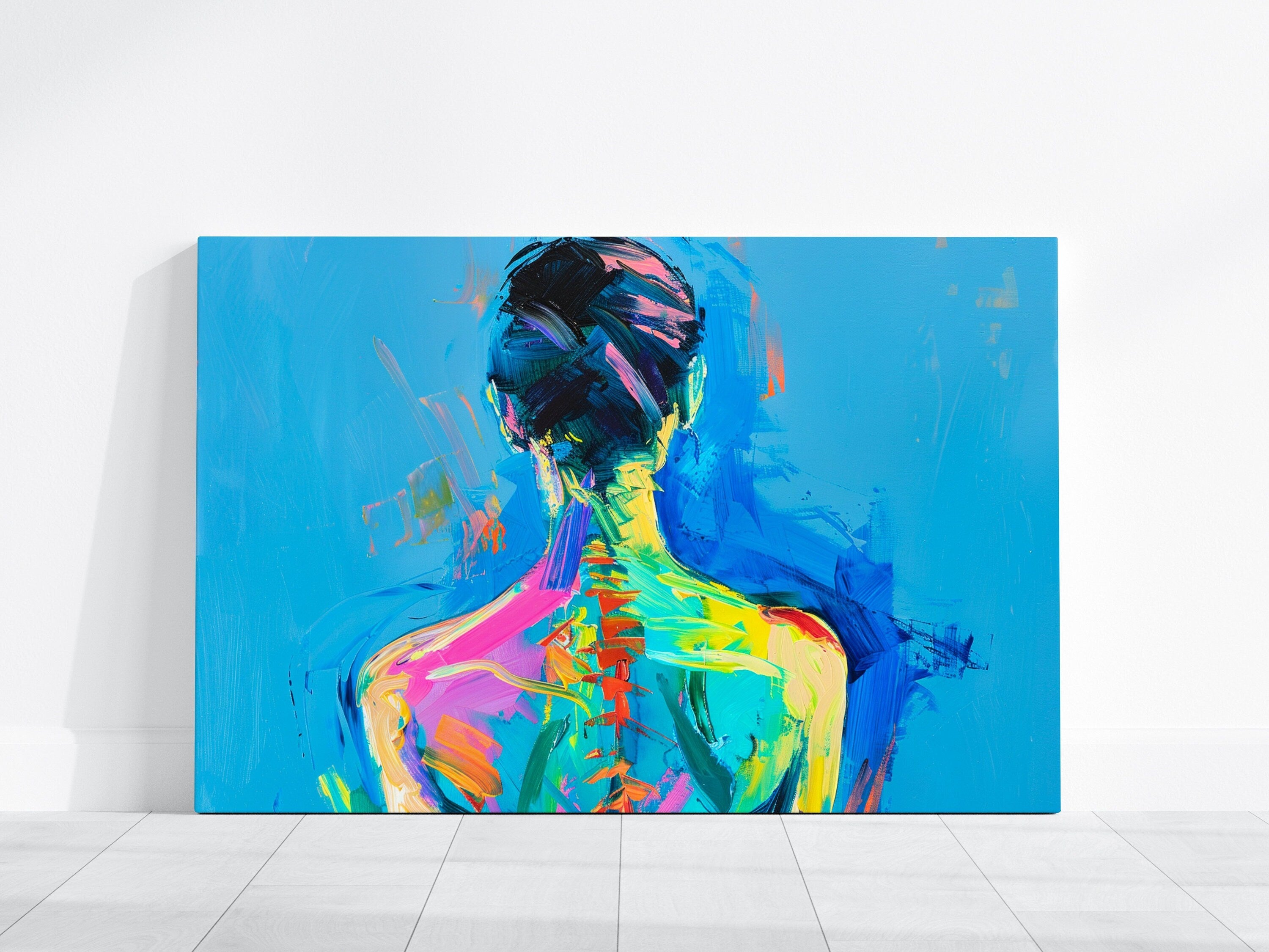 The Turn: Elegant Woman's Back Impasto Art | Modern & Expressive Blue Wall Decor