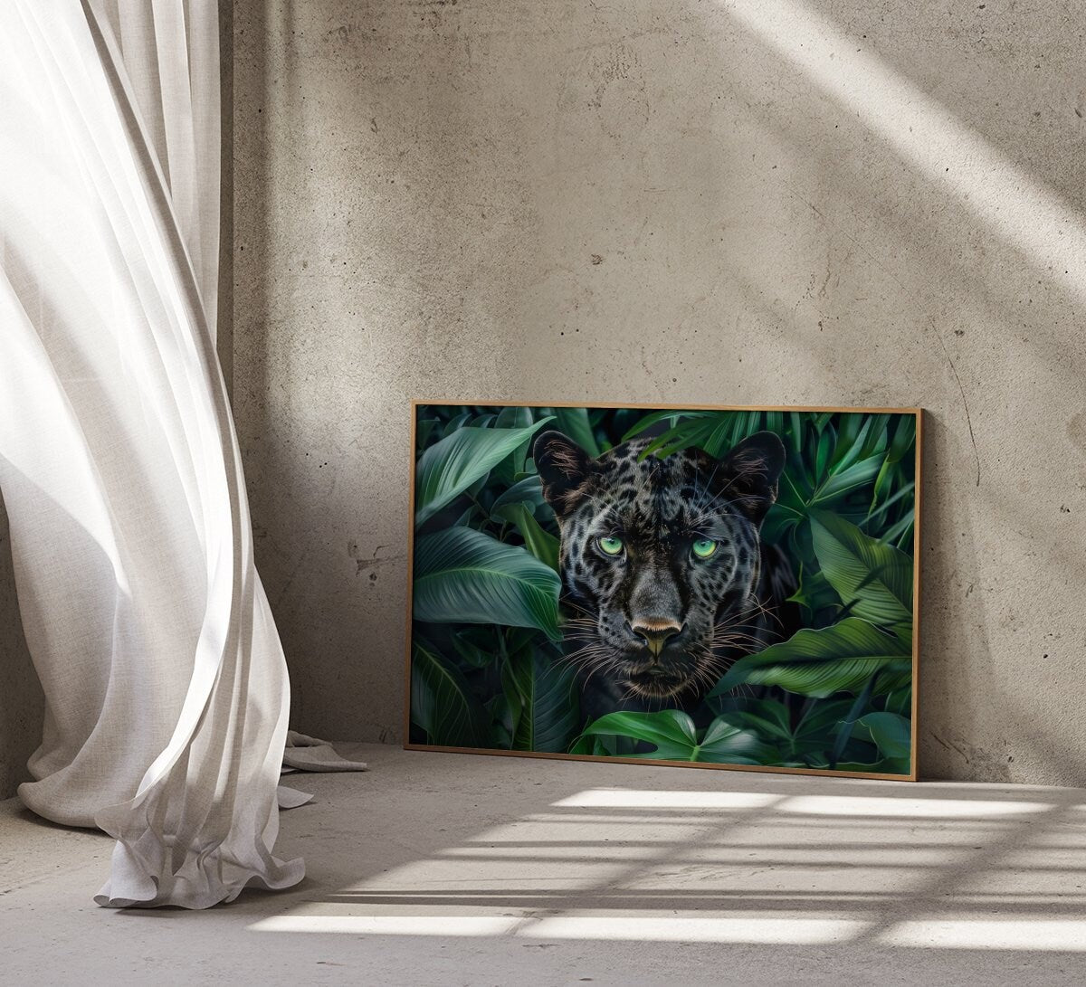 Stealthy Elegance Hyperrealistic Black Panther, Piercing Green Eyes Interactive Wall Art