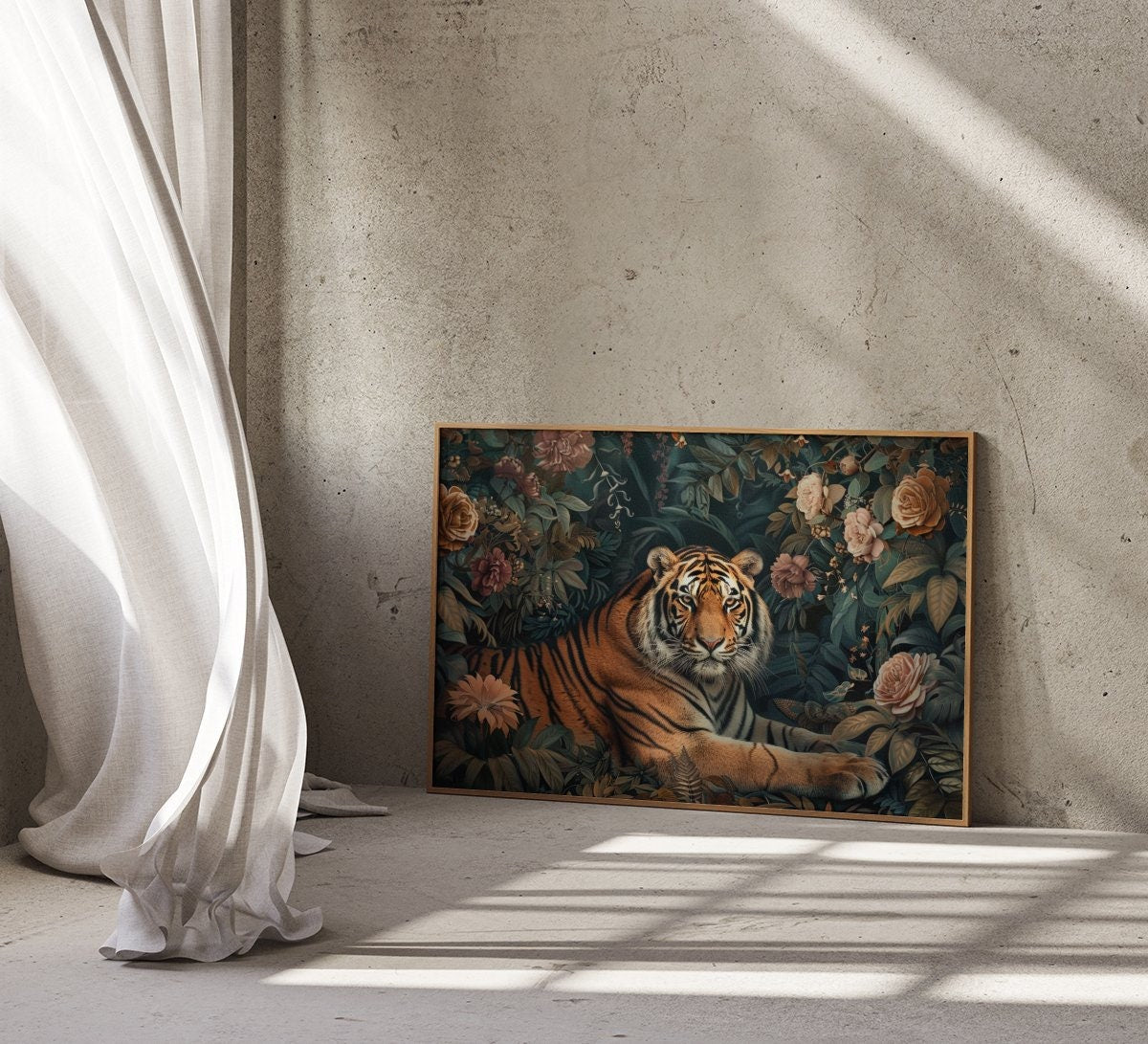 Tranquil Majestic Bengal Tiger in Lush Garden Interactive Wall Art