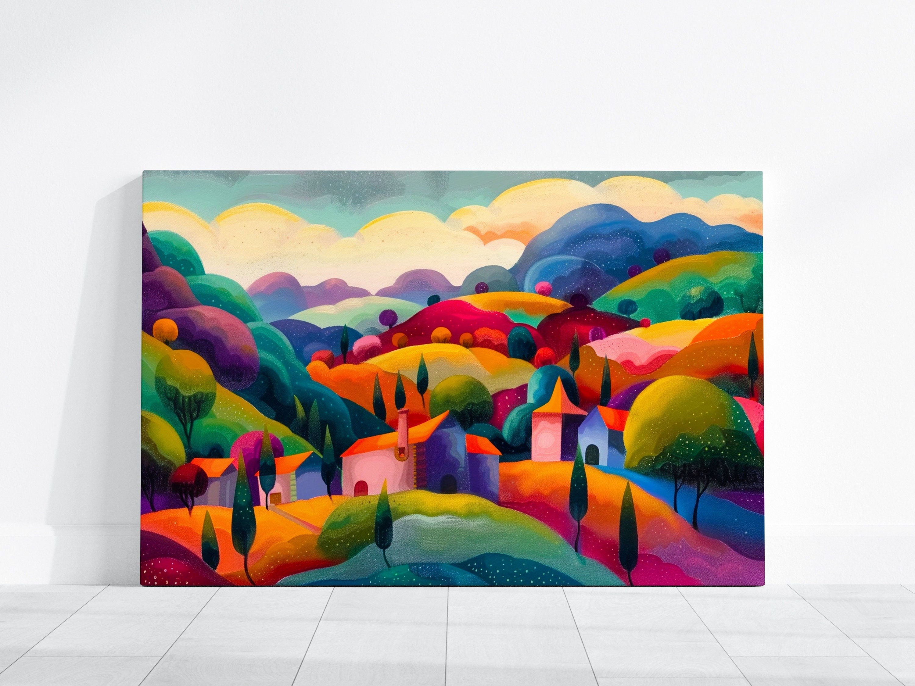 The Storybook Village: Whimsical & Colorful Fantasy Art | Enchanting & Cheerful Wall Decor