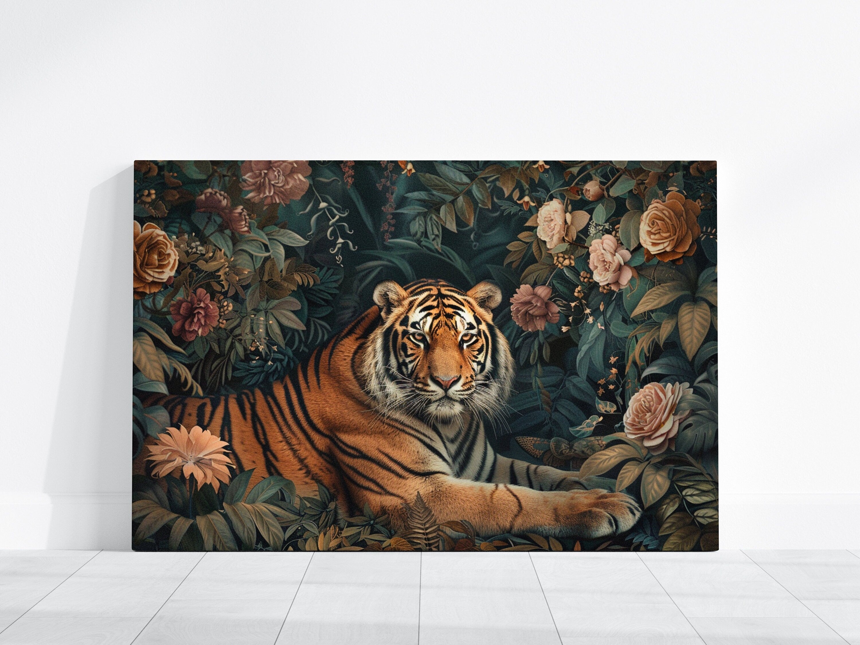 Tranquil Majestic Bengal Tiger in Lush Garden Interactive Wall Art