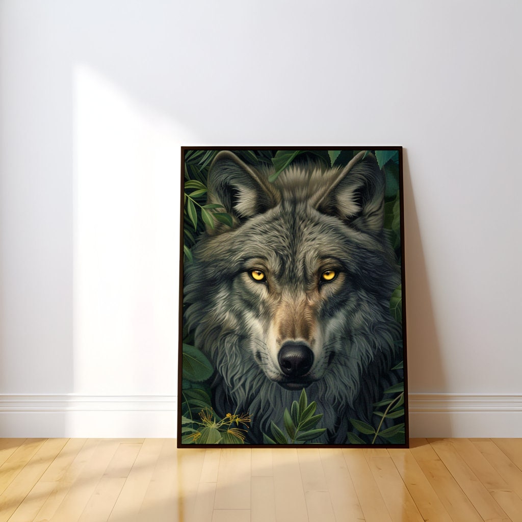 Gray Wolf with Piercing Yellow Eyes Interactive Wall Art