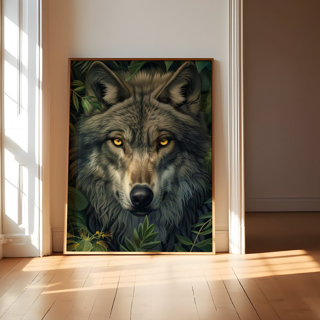 Gray Wolf with Piercing Yellow Eyes Interactive Wall Art