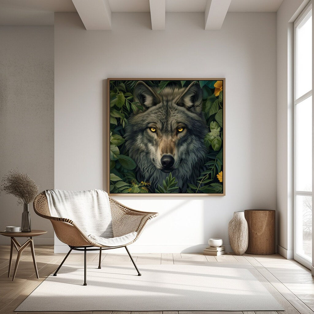 Gray Wolf with Piercing Yellow Eyes Interactive Wall Art