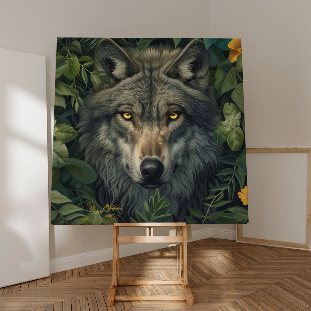 Gray Wolf with Piercing Yellow Eyes Interactive Wall Art