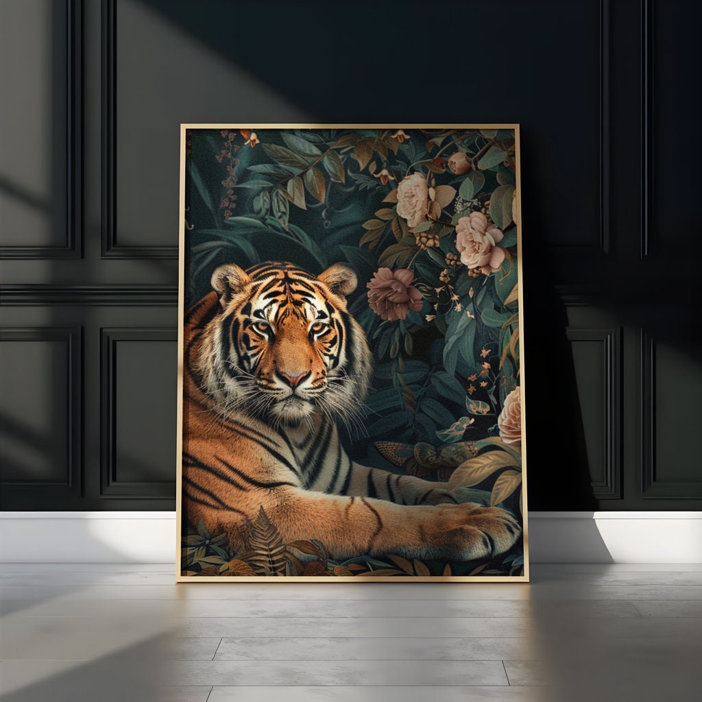 Tranquil Majestic Bengal Tiger in Lush Garden Interactive Wall Art