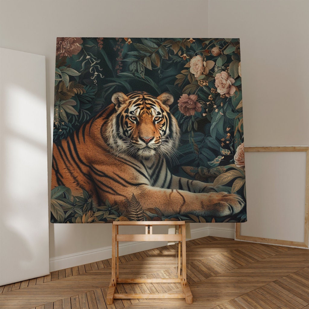 Tranquil Majestic Bengal Tiger in Lush Garden Interactive Wall Art