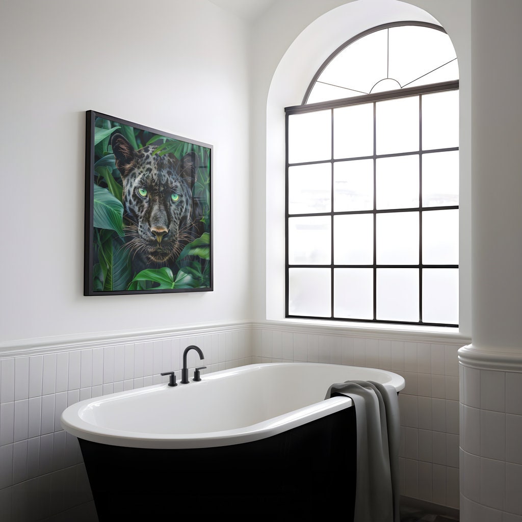 Stealthy Elegance Hyperrealistic Black Panther, Piercing Green Eyes Interactive Wall Art