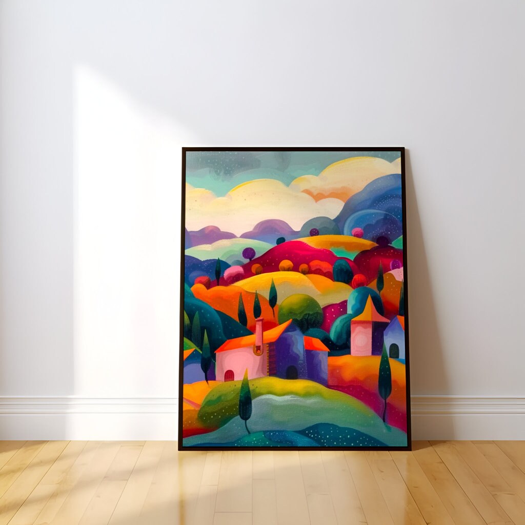The Storybook Village: Whimsical & Colorful Fantasy Art | Enchanting & Cheerful Wall Decor