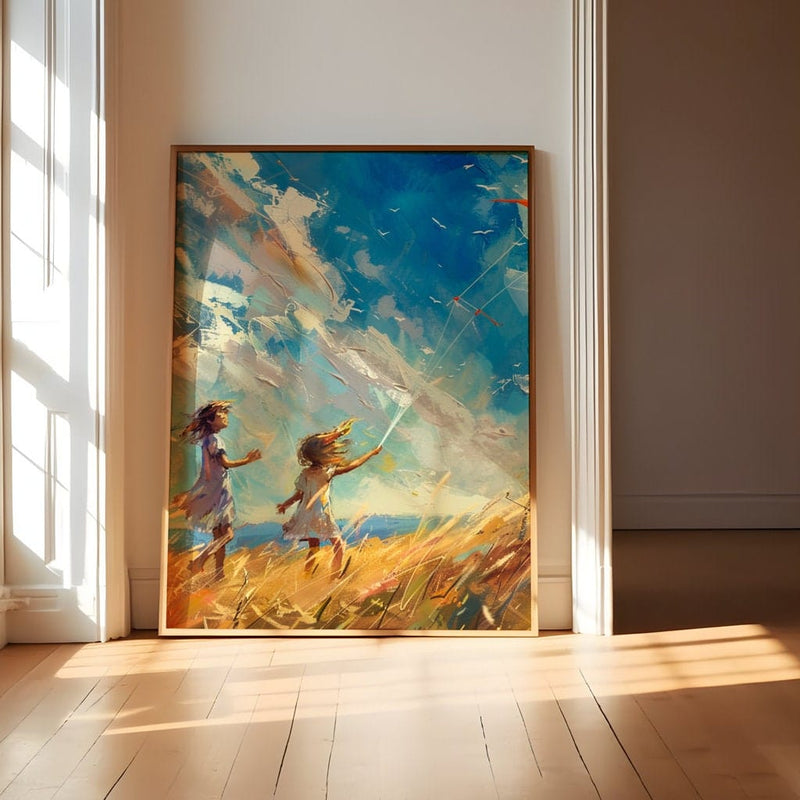 Impressionist Girls Kites Art - Joyful Summer Decor | Carefree Wall Art for Family Room