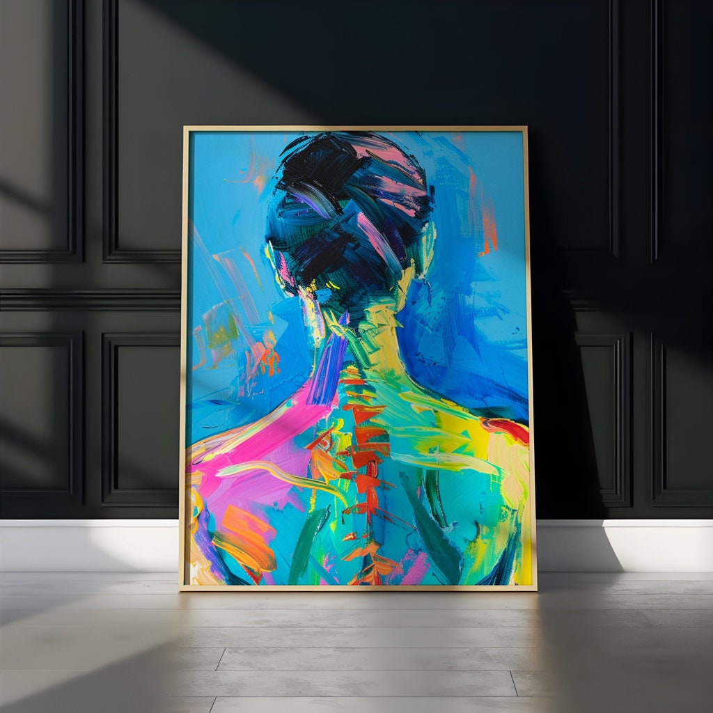 The Turn: Elegant Woman's Back Impasto Art | Modern & Expressive Blue Wall Decor