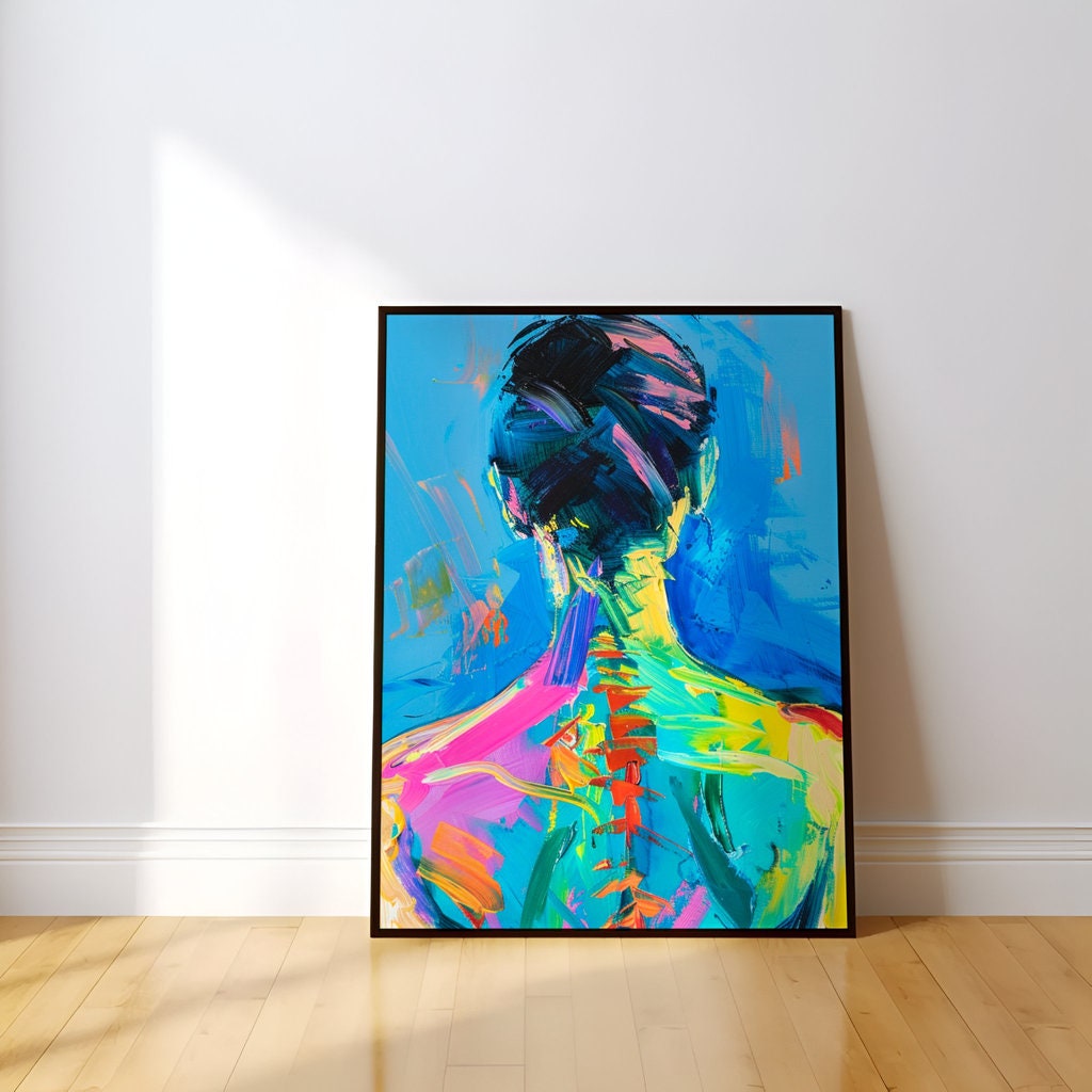 The Turn: Elegant Woman's Back Impasto Art | Modern & Expressive Blue Wall Decor