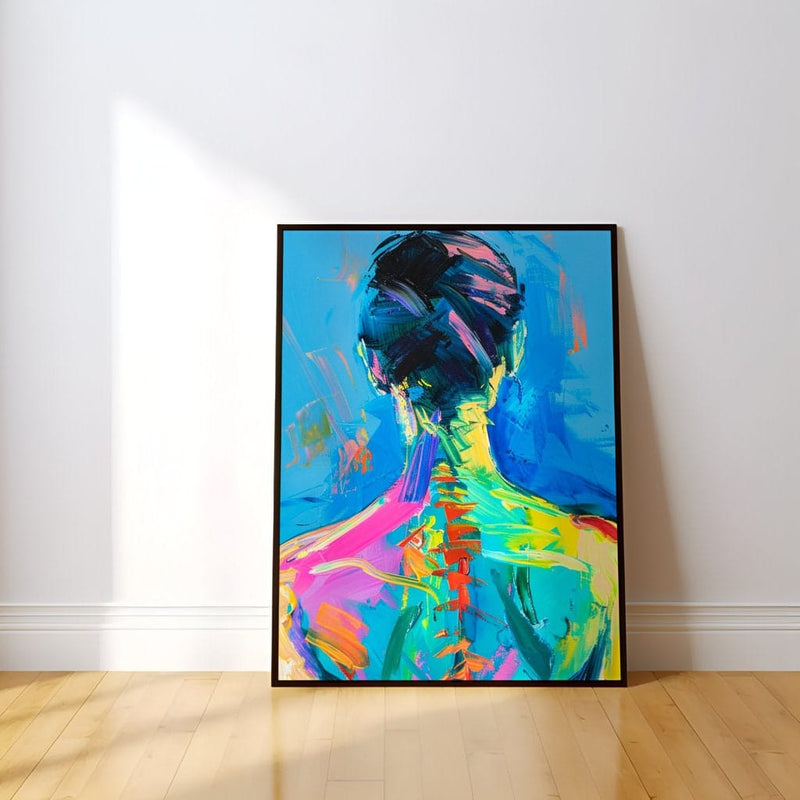 Elegant Back Impasto Art – Modern Wall Decor | Vibrant Blue Woman Back Painting
