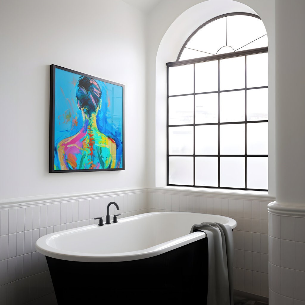 The Turn: Elegant Woman's Back Impasto Art | Modern & Expressive Blue Wall Decor