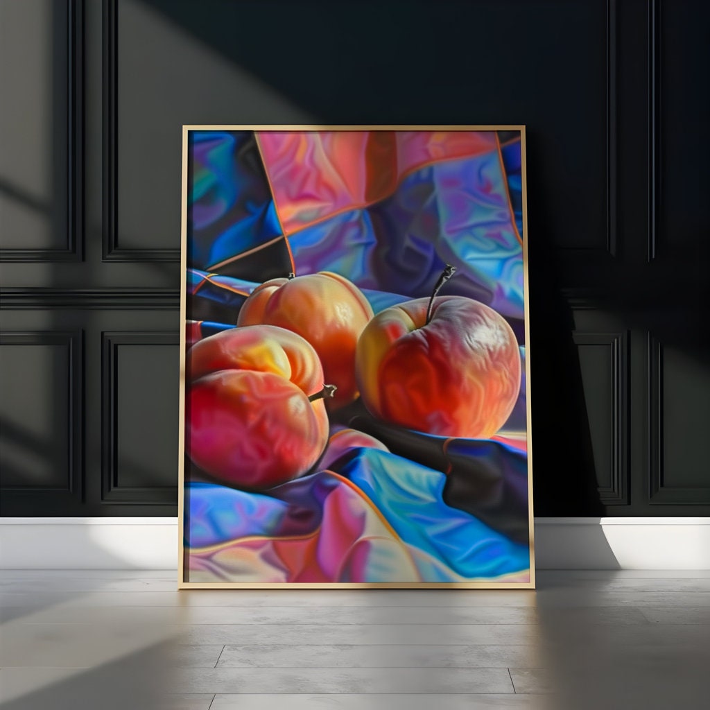 Summer's Blush: Hyperrealistic Peach Still Life | Vibrant & Luscious Fruit Wall Art