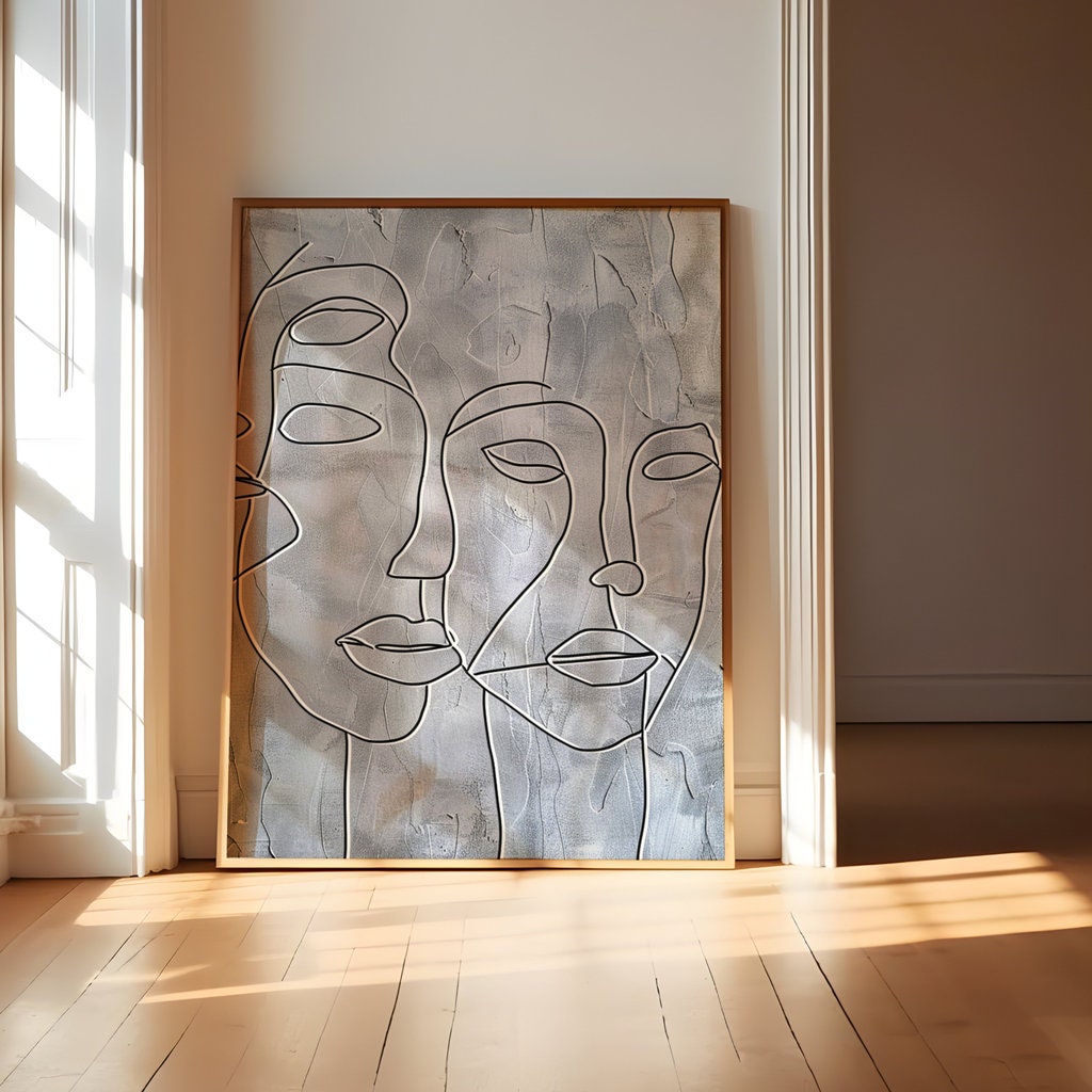 Minimalist Trio  Three Abstract Faces in One Line Drawing Interactive Wall Art