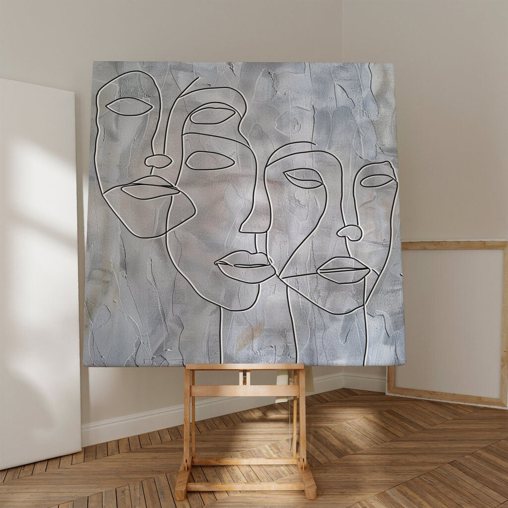 Minimalist Trio  Three Abstract Faces in One Line Drawing Interactive Wall Art