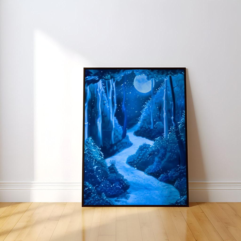 Moonlit Enchantment: Glowing Mushroom Forest Path | Fantasy & Whimsical Wall Art