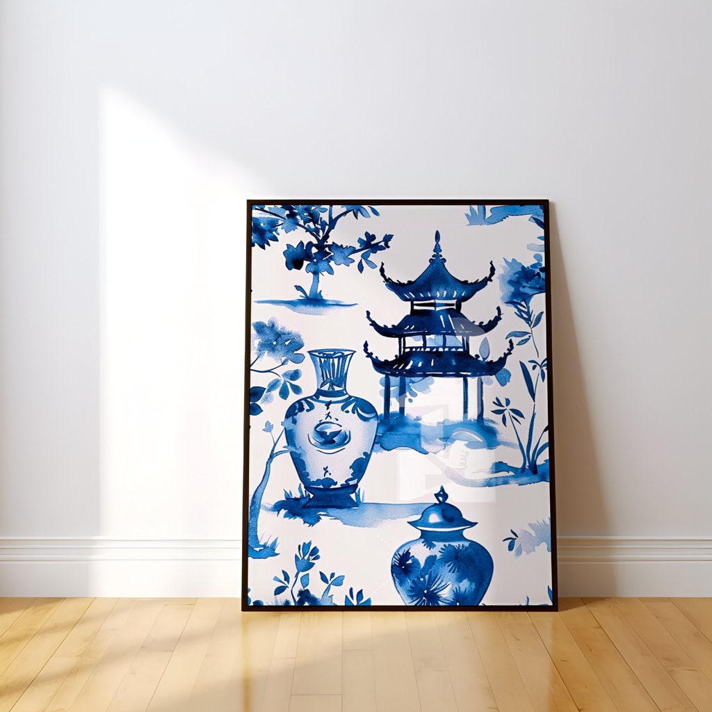 Porcelain World: Blue & White Chinese Landscape Pattern | Traditional Asian Art Decor