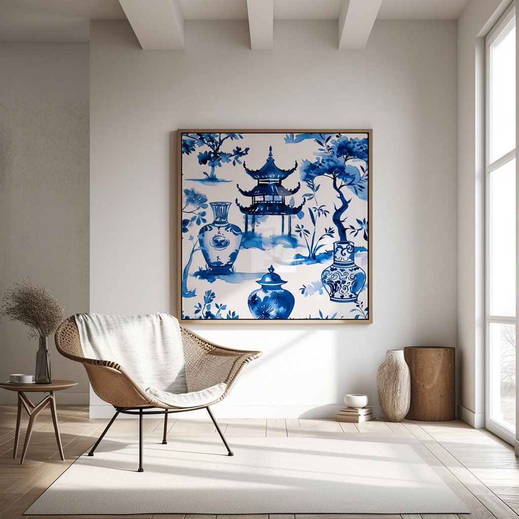 Porcelain World: Blue & White Chinese Landscape Pattern | Traditional Asian Art Decor