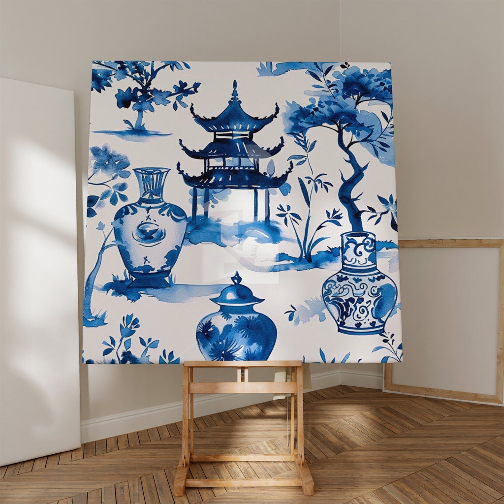 Porcelain World: Blue & White Chinese Landscape Pattern | Traditional Asian Art Decor
